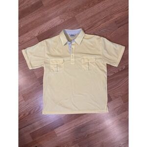 Vintage 70s 80s Gents Soft Yellow Knit Polo Golf Shirt Mens Sz LG  Pockets Retro